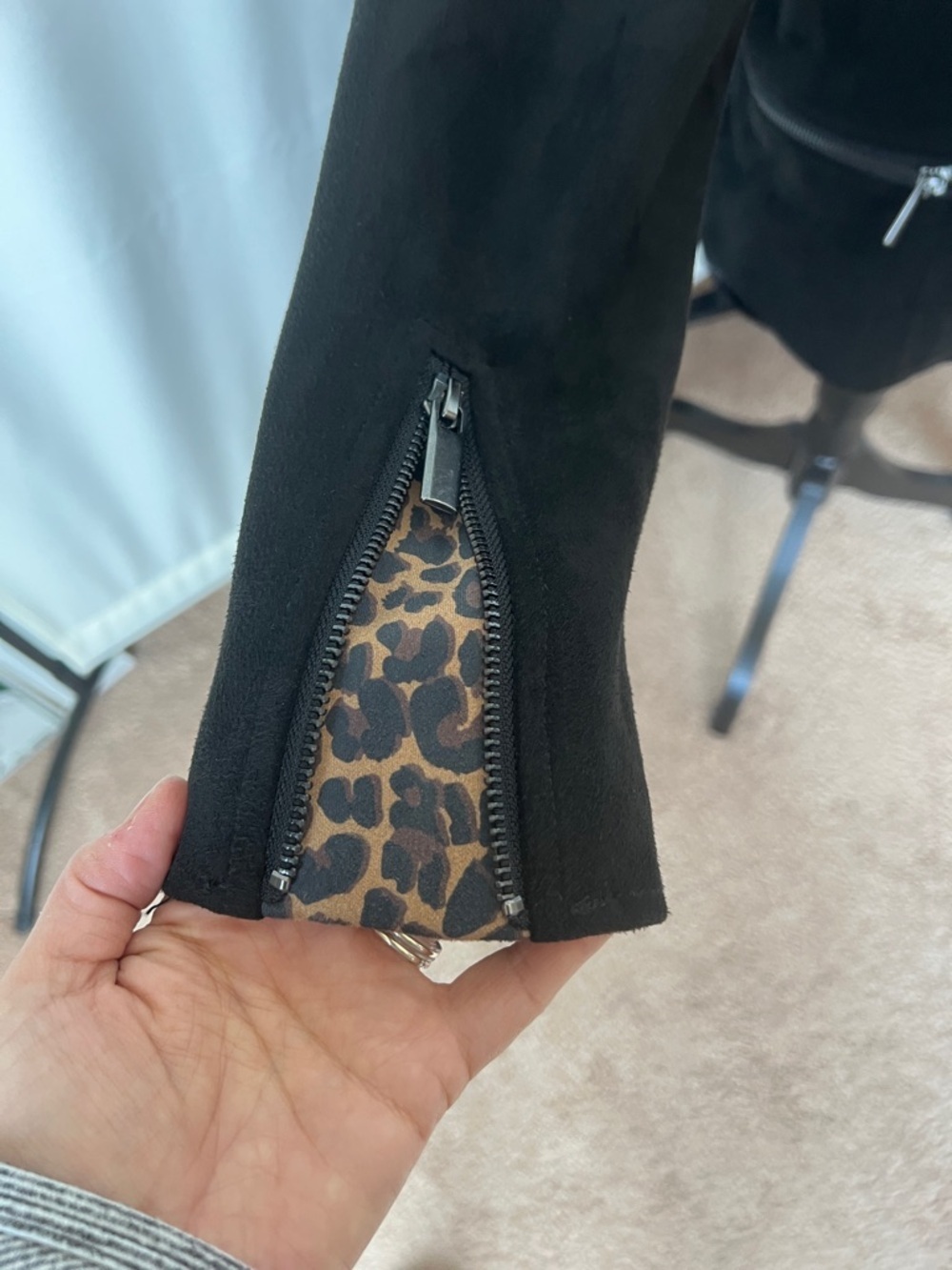 Kut from the Kloth Faux Suede Asymmetrical Zip Moto Jacket with Leopard Print - Picture 5 of 8